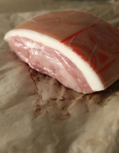 Fresh slab of pink juicy pork.